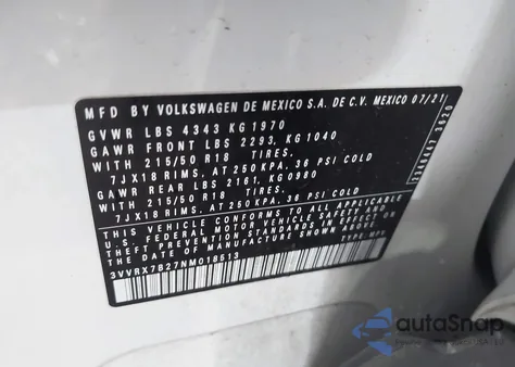 2022 Volkswagen Taos 1.5T Se z USA, uszkodzony, nr VIN 3VVRX7B27NM018513